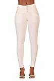 Glook Mujer Pantalones Vaquero Skinny Push Up Pantalones Elástico Jeans Cintura Alta (XXL, Blanco)
