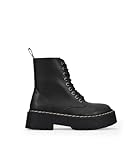 BOSANOVA Botas militares estilo punk confeccionadas en piel vegana con plataforma dentada y cordones hasta la parte superior. Cierre con cremallera. Calzado para mujer NEGRO 39