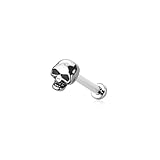 BlackAmazement Piercing de acero inoxidable 316L para labret helix tragus Monroe Cartilage Ohrstecker Push In 8 mm cráneo cráneo cráneo plata oro motorista hombre mujer, Acero inoxidable