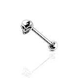 BlackAmazement Piercing para lengua de acero inoxidable 316L, diseño de calavera, color plateado y negro