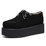 RoseG Mujer Cuero Plataforma Gótico Punk Creepers Zapatos de Cordones Negro Size37