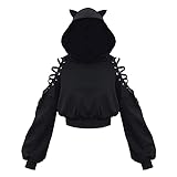 Sunfanrtnn Y2K E-Girl - Sudadera con capucha de gran tamaño para mujer, manga larga, diseño de calavera, gato, punk, gótica, ropa de calle, Negro, M