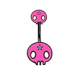 KUNASSHIR Piercing para ombligo de acero inoxidable, diseño de calavera rosa, 14 g, para Halloween, Acero inoxidable