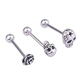 Holibanna Piercing Para La Lengua Joyería Corporal De 3 Piezas Diseño De Calavera y Flor Acero Inoxidable