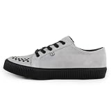 T.U.K. Tenis de suela acanalada, tenis estilo creeper para hombre y mujer, tenis de cuero y gamuza, plantilla de espuma viscoelástica, zapatos con cordones, zapatos estilo punk skate rock, gris ante,