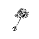 BlackAmazement Piercing para la lengua, acero inoxidable 316L, diseño de calavera, color plateado, gótico, para hombre y mujer