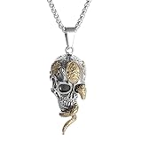 GXGM Collar para hombre con colgante calavera,60 CM cadena con colgante en forma de calavera de aleación,para hombre,estilo gótico,con serpiente dorada,cadena ajustable,joya gótica hip hop punk
