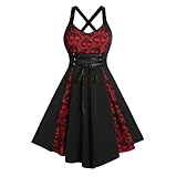 POIUIYQA Vestido Gótico Punk Mujer Halloween, Vestido de Encaje con Tirantes y Cordones, Vestido de Fiesta Cosplay Disfraz Elegante