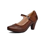 elerhythm Mary Jane - Zapatos de tacón para mujer de los años 20, estilo clásico y retro, con estampado Gatsby Oxford, pinup de los años 50, estilo vintage, punta redonda cerrada, con correa al