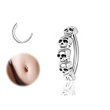 ZS Piercing de ombligo de plata de ley 925 con diseño de calavera de 14 g para mujer, piercing de ombligo curvado inverso, joyería corporal, Plata de ley, No es una piedra preciosa