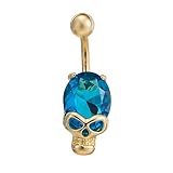 Daesar Piercing Ombligo Calibre 14,Piercing Acero Quirurgico Ombligo Calavera Circonita Azul Piercing Ombligo Mujer Colgante Oro