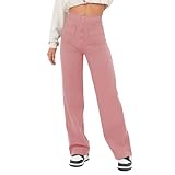 FUNRKLI Pantalones casuales de cintura alta y pierna recta para mujer, con botones, elásticos, para negocios, trabajo, con bolsillo, Rosado, 5X-Large