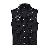 PengGengA Chaleco Vaquero para Hombres Chaqueta sin Mangas Chaquetas con Elementos de Tachuela - Negro, 4XL