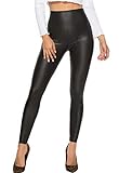 FITTOO Mujeres PU Leggins Cuero Brillante Pantalón Elásticos Pantalones para MujerG300-2 Negro Mate S