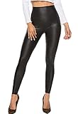 FITTOO Mujeres PU Leggins Cuero Brillante Pantalón Elásticos Pantalones para MujerG300-2 Negro Mate S