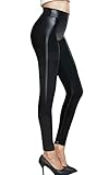 Pelisy Leggings Cuero Mujer Negro Elásticos Skinny Sexy Sintetico PU Imitacion Pantalones Cintura Media