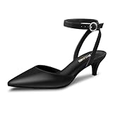 PIZZ ANNU Zapatos Mujer Comodos Vestir Kitten Heel Punta Puntiaguda Sandalias Tacon Hebilla Tira de Tobillo Negro EU 40