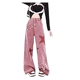 Pantalones vaqueros de pierna ancha con estampado de estrellas Y2K for mujer, cintura elástica, holgados y cómodos, con bolsillo(S)