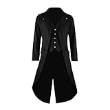 CUSFULL FRAC para Hombre, Abrigos gótico Largo para Hombre, Levita Lleva Chaleco Formal, Tipo Chaqueta Steampunk para Caballero,Abrigo de Boda, Traje gótico, Traje de día de Noche Lujo Negro