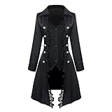 Vestido punk para mujer, estilo gótico, vintage, monocolor, manga larga, botón, retro, esmoquin, cosplay, uniforme, victoriano, uniforme, Negro , XXL
