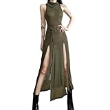 Vestidos con Capucha del Desierto gótico cibernético Oscuro Y2k Punk Ahueca hacia Fuera el Vestido Midi Mujeres Sexy Lado Abierto Ropa de Calle Firme