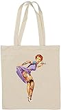 Hot Redhead Red Haired Tattoo Pin Up Girl Bolso Tote de algodón Natural Blanco One Size