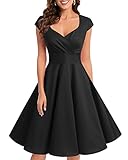Bbonlinedress Vestido Fiesta Mujer Retro Años 50 Vintage de Cóctel Invierno para Invitada Boda Comunion Dama de Honor Cuello V Manga Corta Black L