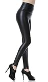 Everbellus Mujeres PU Leggins Cuero Skinny Elásticos Pantalones de Cintura Alta de Cuero de Imitación Negro Small