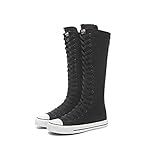 Momuk Botas de mujer Media pantorrilla Alta hasta la rodilla Alta Cremallera Alta Zapatos con cordones elegantes Punk Planos Zapatillas Zapatos para Niñas, Negro , 43 EU