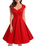 Bbonlinedress Vestido Fiesta Mujer Retro Años 50 Vintage de Cóctel Invierno para Invitada Boda Comunion Dama de Honor Cuello V Manga Corta Red S