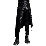 Hombres gótico punk rock oscuro irregular hip hop hombres harén falda pantalones casuales con pierna ancha pantalones harén irregular de lino sólido vintage faldas pantalones, Negro , M