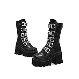 D-YPING mujeres invierno negro gótico Punk plataforma botas Goth hebilla Demonia cremallera Creeper cuñas zapatos de media pantorrilla