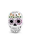 SINGULARU - Pendiente Suelto Catrina. Plata de Ley 925 con acabado en Baño de Rodio. Calavera y Detalles en Esmalte de Colores. Joyas para Mujer