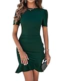 HUXRAKV Vestido Mujer Elegante Manga Corta Casual Vestido De Volante Dobladillo Vestidos para Invitada Cóctel,WD34-Verde,L