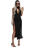 Mingnos Vestido de fiesta punk de corte alto para mujer, sexy, para carnaval, gótico, con capucha, Negro , S