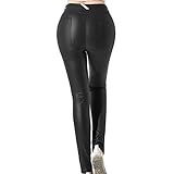 Uni-Wert Mujeres PU Leggins Cuero Brillante Negro Pantalón Cintura Alta Skinny Elásticos Pantalones