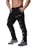 Idopy Pantalones steampunk góticos Hip Hop Punk Rock para hombre con cadena, Negro, M