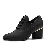 DREAM PAIRS Zapatos de Cordones Oxford Mujer Zapatos de Ancho Tacón para Mujer Negro SDPU2228W-E Talla 40 (EUR)