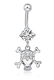 Piercing para ombligo para mujer y niña, hipoalergénica, calavera punk, acero quirúrgico 316L, fantasía Piercings Barbells