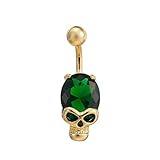 Ayoiow Piercing Ombligo de Acero Quirúrgico Calavera Circonita Piercing para Ombligo Oro