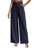 CMTOP Pantalones Mujer Verano Cintura Alta Elasticos Pantalones Largos Causal Pantalon Ancho Elegante Comodo Pantalón de Vestir Mujer con Bolsillos(Azul Marino, L)