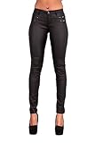 Crazy Lover Mujer Sexy Leggins Cuero con Bolsillo Skinny Elástico Pantalón (36, Negro)