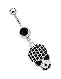 Modern Nature Piercing-Schmuck Piercing de Ombligo 316l Acero Banana 1,6 MM, Calavera Y Gafas de Sol - Negro