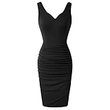 Vestido Vintage Sin Mangas de Fiesta con Cuello V de Estilo Cóctel para Mujer 2XL Negro CLS02497-1