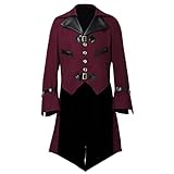 BLESSUME gótico Victoriano Tailcoat Steampunk VTG Escudo Chaqueta Víspera de Todos los Santos Cosplay Disfraz (S, Vino Rojo)