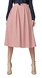 Urban GoCo Mujeres Vintage Falda Midi Plisada A-Line con Bolsillos Faldas Larga (M, Pink)