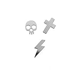 Pendientes mini plata Ley 925m pack x3 cruz calavera rayo cierre presión mujer