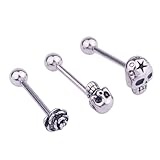 PACKOVE 3 Piezas Barra De Joyería De Lengua Aretes Con Motivo De Flores Demonio Pendientes Punk Joyería De La Lengua Joyas Perforantes Barra De Lengua De Calavera Lengua Cuerpo