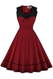 AXOE Mujer Pin up Vestido Vintage Fiesta Años 50 Elegante Burdeso y Negro, Talla 36, S