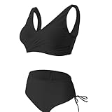 Wisebom Conjunto de Bikini para Mujer, Sexy Bañadores Cuello en V Mujer con Almohadilla para el Pecho, Secado rápido y Alta Elasticidad bañador Reductor (FR/ES, Letras, XL, Regular, Regular, Negro)